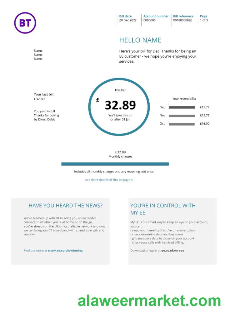 United Kingdom BT utility bill version 1 (2)